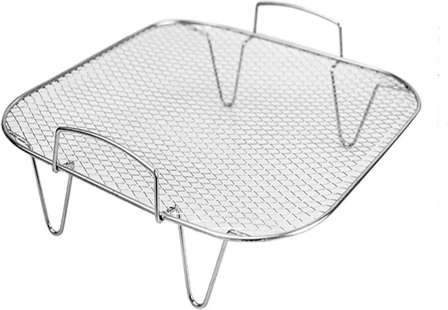 Grill Rooster Vierkant Airfryer Accessoire Barbecue Airfryen Grillen Roestvrij Staal 22.5 x 22.5 cm Zilver