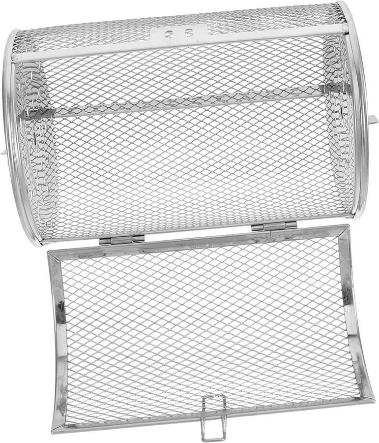 Grill Rotatie Mand Barbecue Kooi Gelijkmatig Grillen 360 Graden Rotatie 21x12x12 CM Zilver