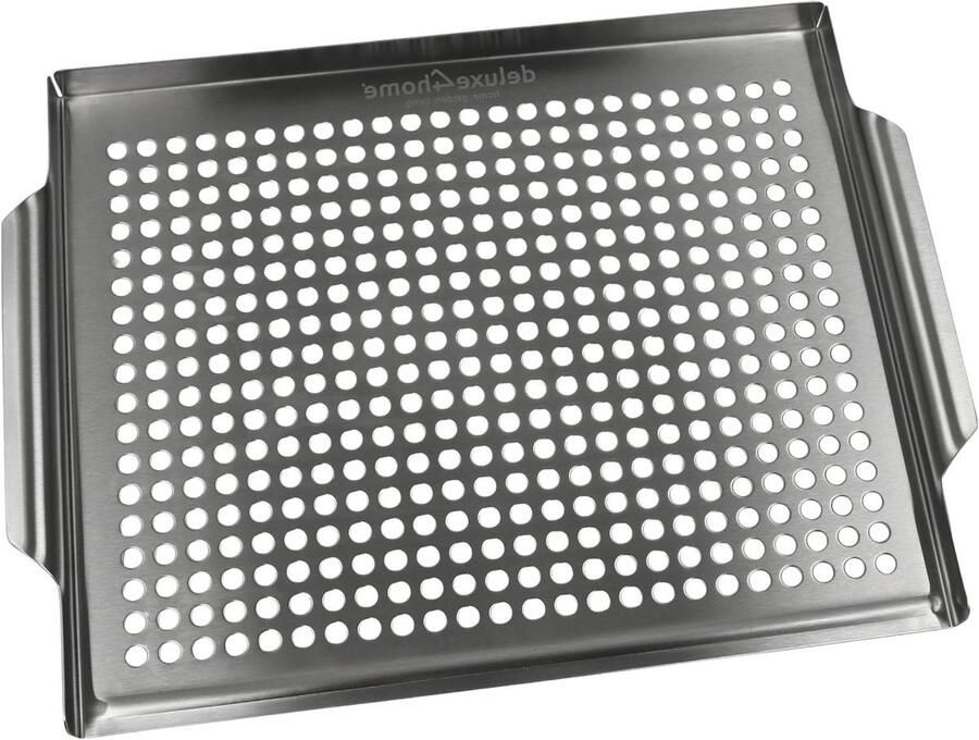 Grill Schaal Grillmand Groenten Barbecueën Effectief Gatontwerp 40 x 30 cm Zilver