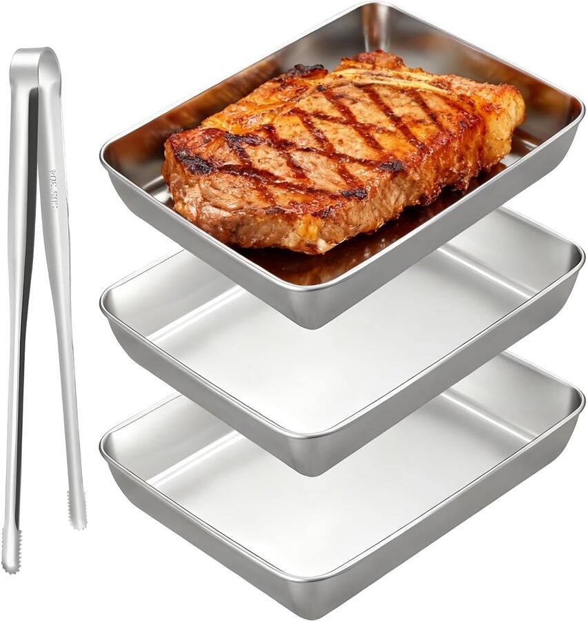Grill Schaal Set RVS Bakvorm Salade Bereiden Hittebestendig Materiaal 25x20x5.5cm Zilver