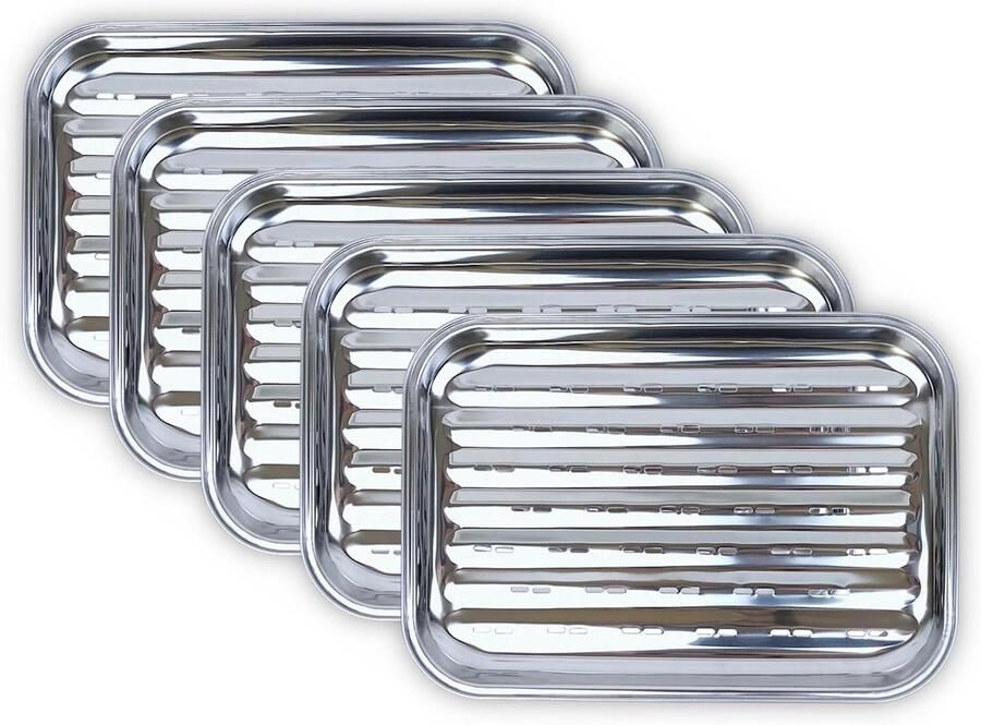 Grill Schalen Set Groente Mand Buiten Koken Vaatwasserbestendig 35 x 24 cm Zilverkleurig