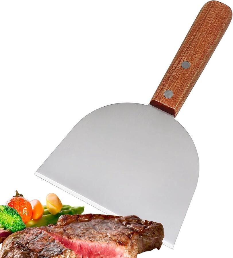 Grill Schraper Bakplaat Spatel Grill Reinigen Houten Handvat 22x13 cm Zilver