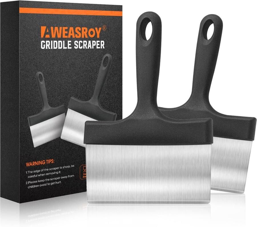 Grill Schraper Plat Top Schraper Barbecue Schoonmaken Roestvrij Staal 2 Stuks Zilver