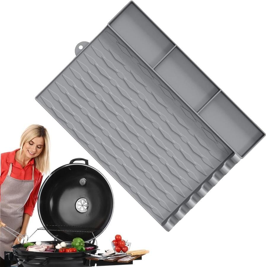 Grill Spatelmat Siliconen Mat Barbecue Organiseren Hittebestendig Ontwerp 42.5 cm Grijs