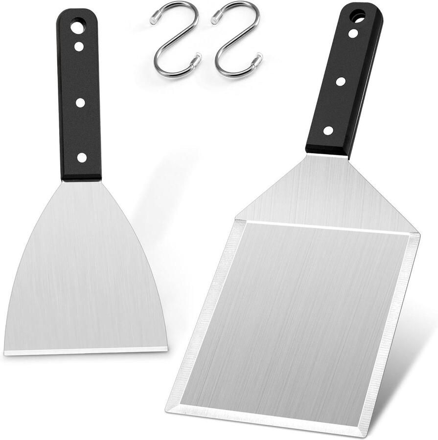 Grill Spatula Set Plancha Spatula Hamburger Masher Plancha Grillen Roestvrij Staal 2 Delig Zilver