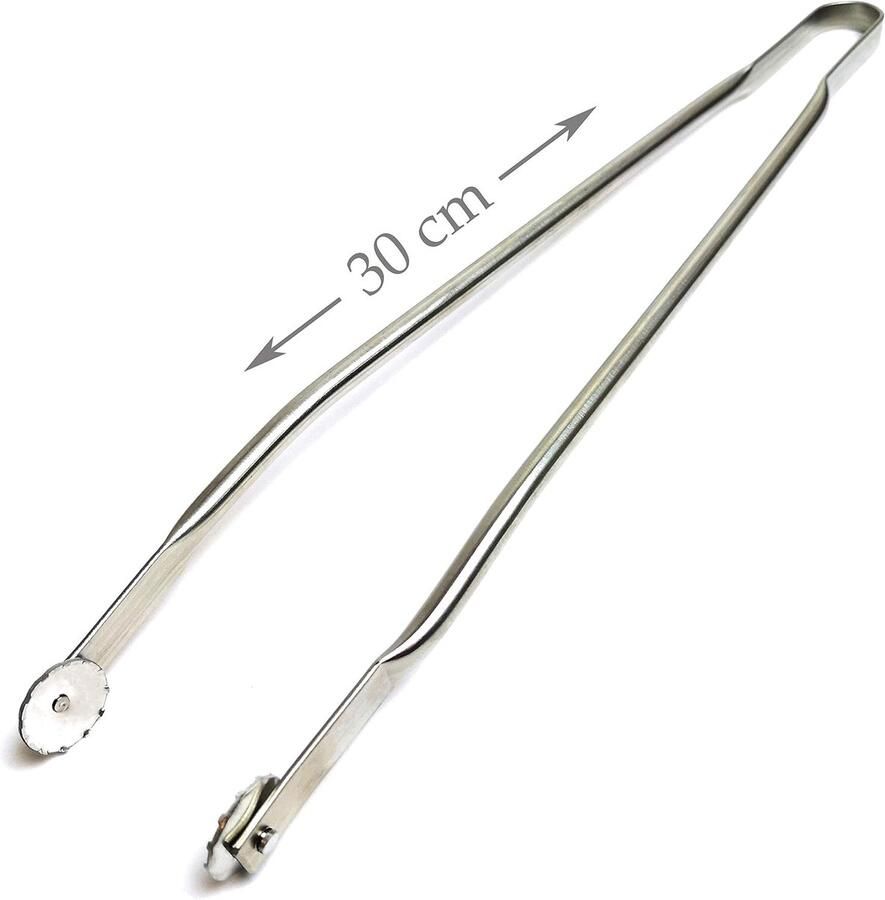 Grill Tangen Keuken Helper Barbecueën en Koken Met Draaiwielen 30 cm Zilverkleurig