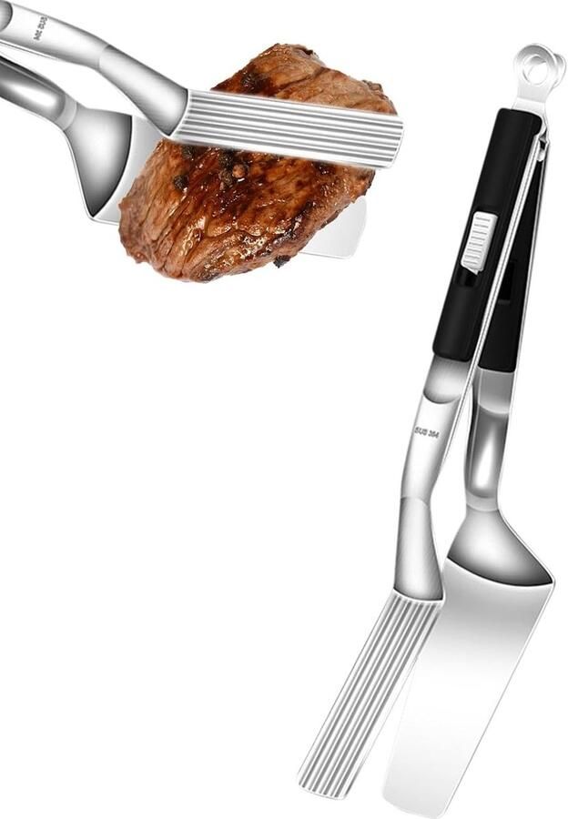 Grill Tangen Spatel Klem Efficiënt Grillen Vergroot Spatulaire Oppervlak 29.8 cm Zwart
