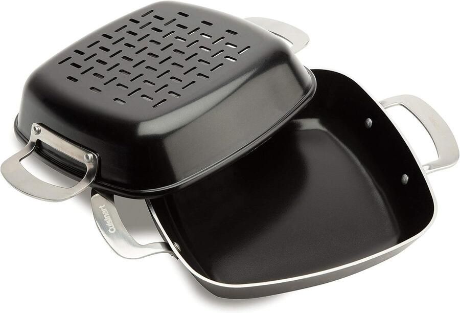 Grill Wok Grillmand Buiten Koken Geperforeerd Oppervlak 28 cm Zwart