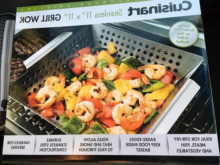 Grill Wok Roerbakpan Grill Gerechten Grillen Geperforeerd Oppervlak 11 x 11 inch Zilver