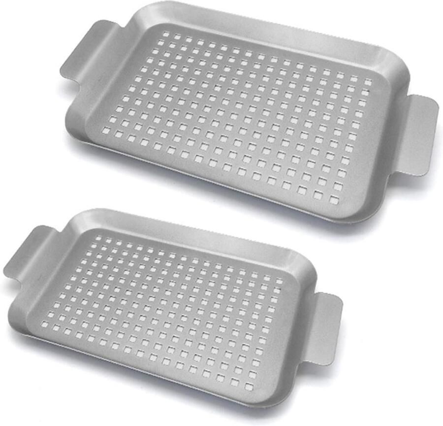 Grillbak Set Koekenpan BBQ Buiten Koken Geperforeerd Ontwerp 2 Delig Zwart