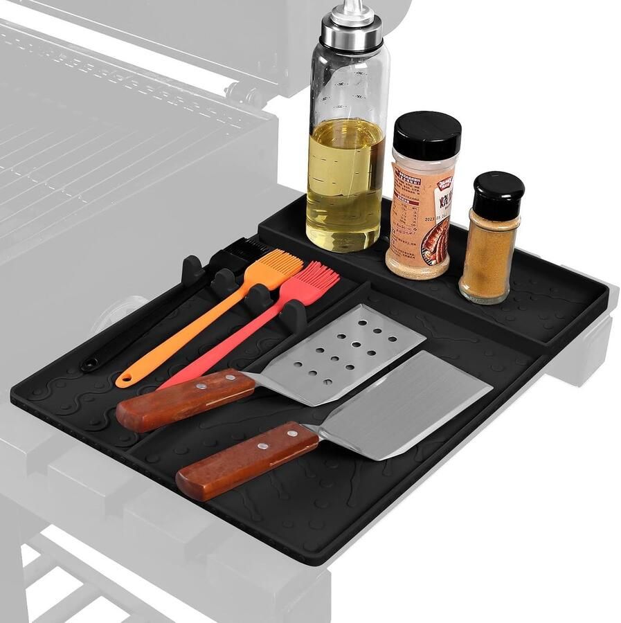 Grillbeschermer Bakmat Spatelhouder Grillplaat Buiten Koken Geïntegreerd Opbergsysteem 325 x 83 x 91 cm Zwart