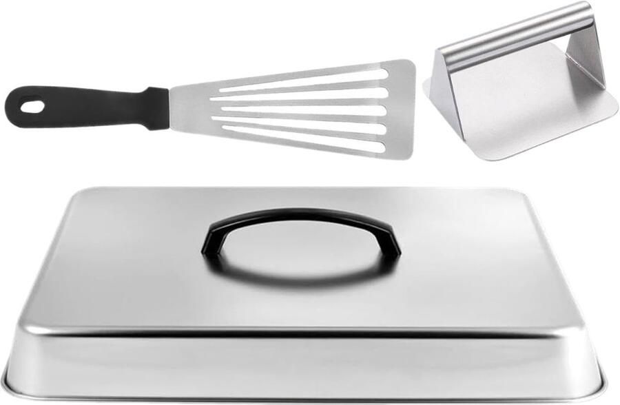 Grilldeksel Vleespers deksel Gelijkmatig koken Roestvrij staal 28 x 22 x 10.5 cm Zilver