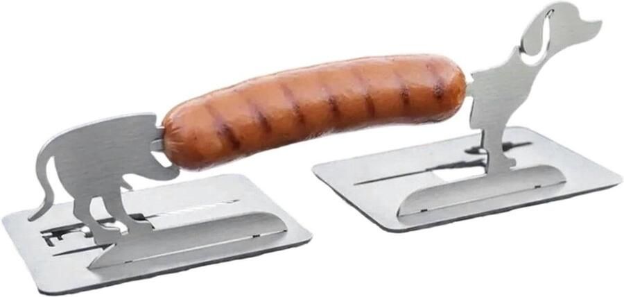 Grillhouder Hotdogs Worst Grill Barbecue Gereedschap Roestvrij Staal 14 x 6 x 1 cm Zilver