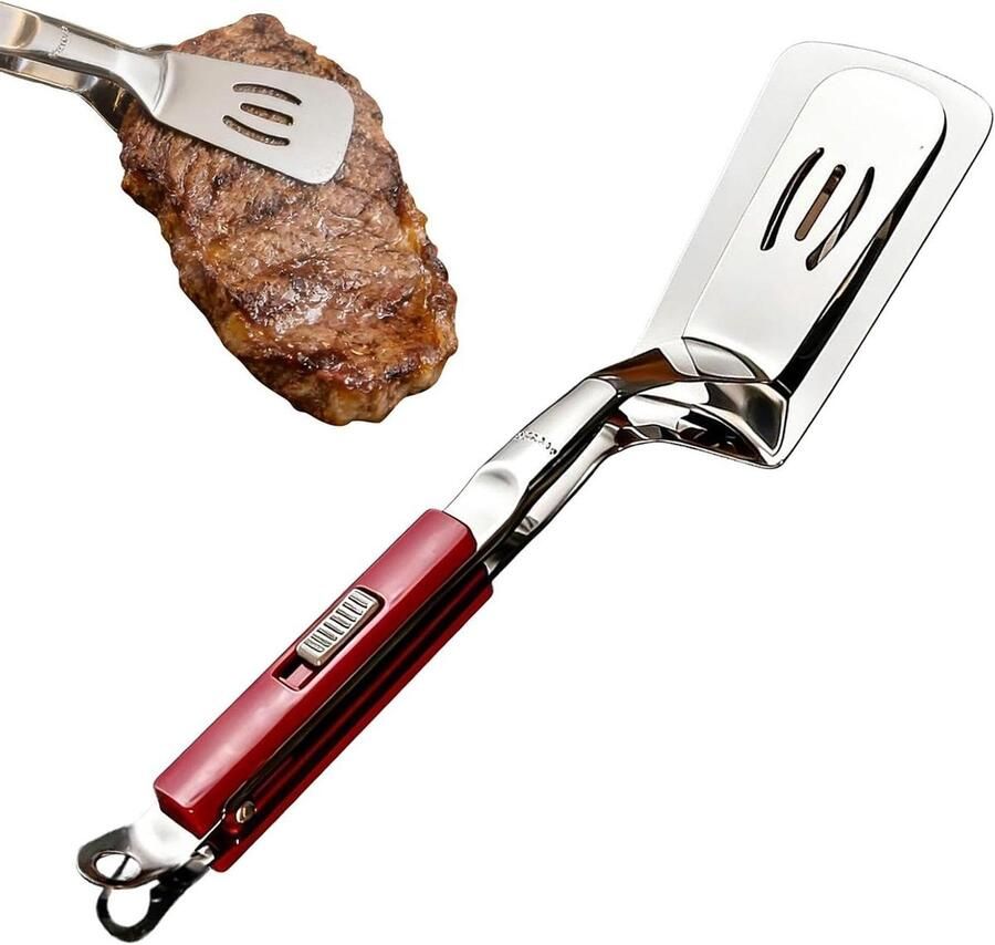 Grillklem Keuken tang spatel Voedsel bereiden Roestvrij staal 29 cm Rood