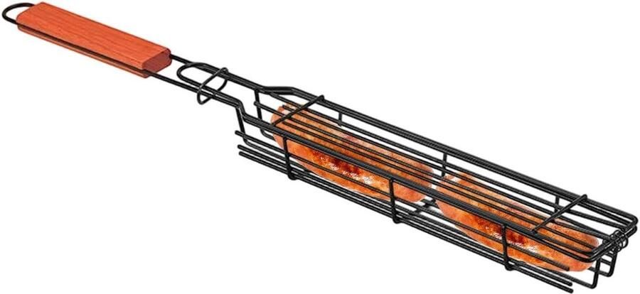 Worst Grillmand Klembare Houder Buiten Koken 360 Graden Garing 40 cm Lengte Zilver