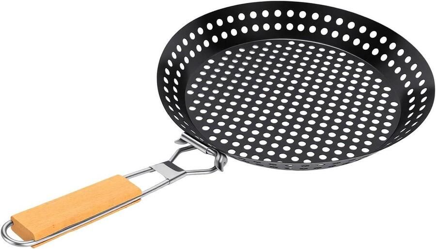 Grillpan Roestvrijstaal Barbecue Pan Opvouwbaar Buiten Koken Ronde Verwarmingsstructuur 670 g Zilver