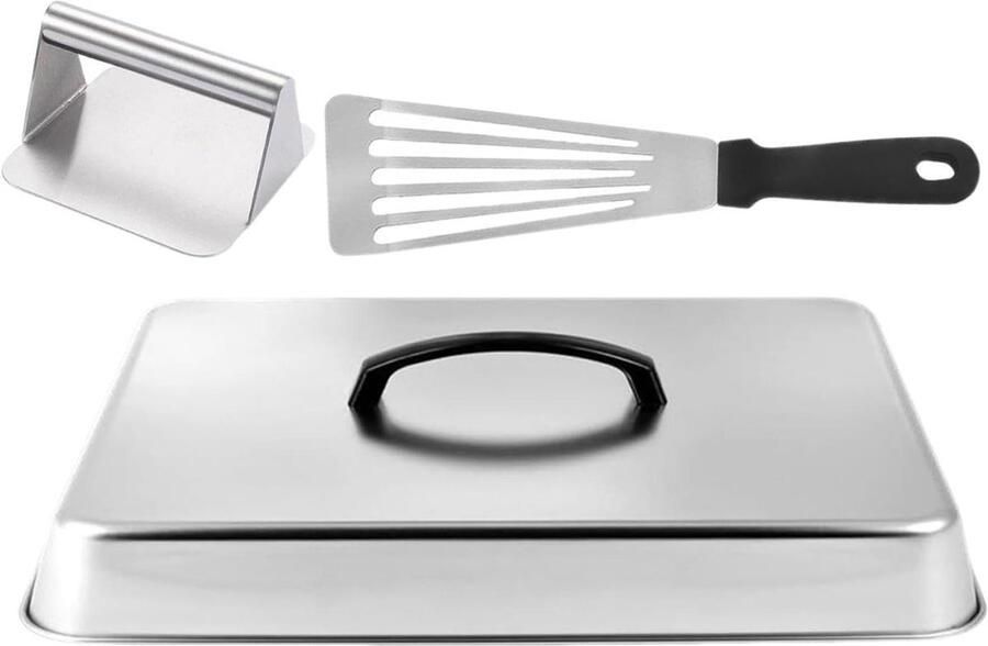 Grillkoepel met pers Stoomkap vlees Gelijkmatig grillen Roestvrij staal 30 x 23 cm Zilver