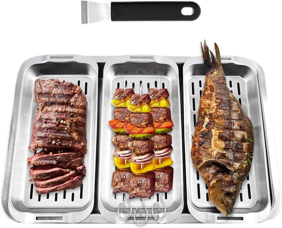 Grillmand RVS Barbecue mand Gelijkmatig Grillen Slim Warmtebeheer 42x28cm Zilver