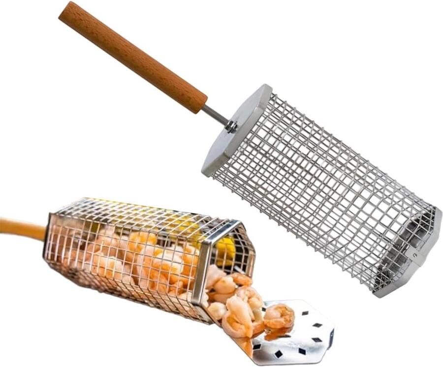 Grillmand Barbecue mand Buiten koken 360 graden draaibaar 22 x 10 x 10 cm Zilver