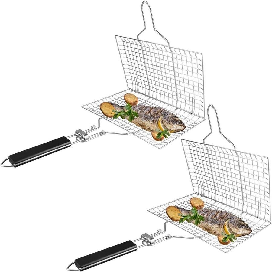 Grillmand Barbecue mand Buiten koken Opvouwbaar ontwerp 2 stuks Zilver