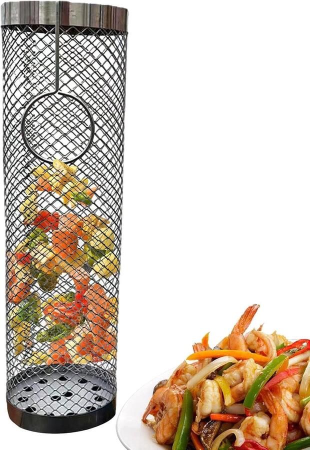 Grillmand Barbecue mand Buiten koken Veiligheidsgrendel 20 x 9 cm Zilver