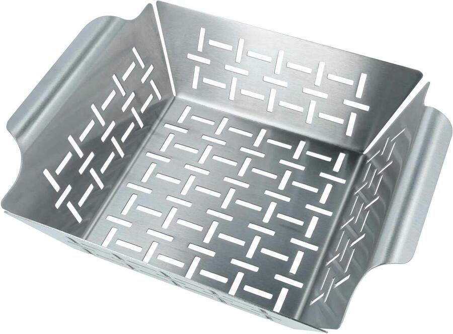 Grillmand Barbecue mand Roosterkorf Gelijkmatig Grillen Roestvrij Staal 22.1 x 18.2 x 6.8 cm Zilver
