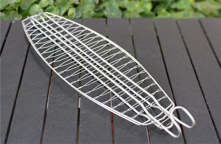 Grillmand Barbecue Mand Vis Grillen Hittebestendig Handvat 48x15cm Zilver