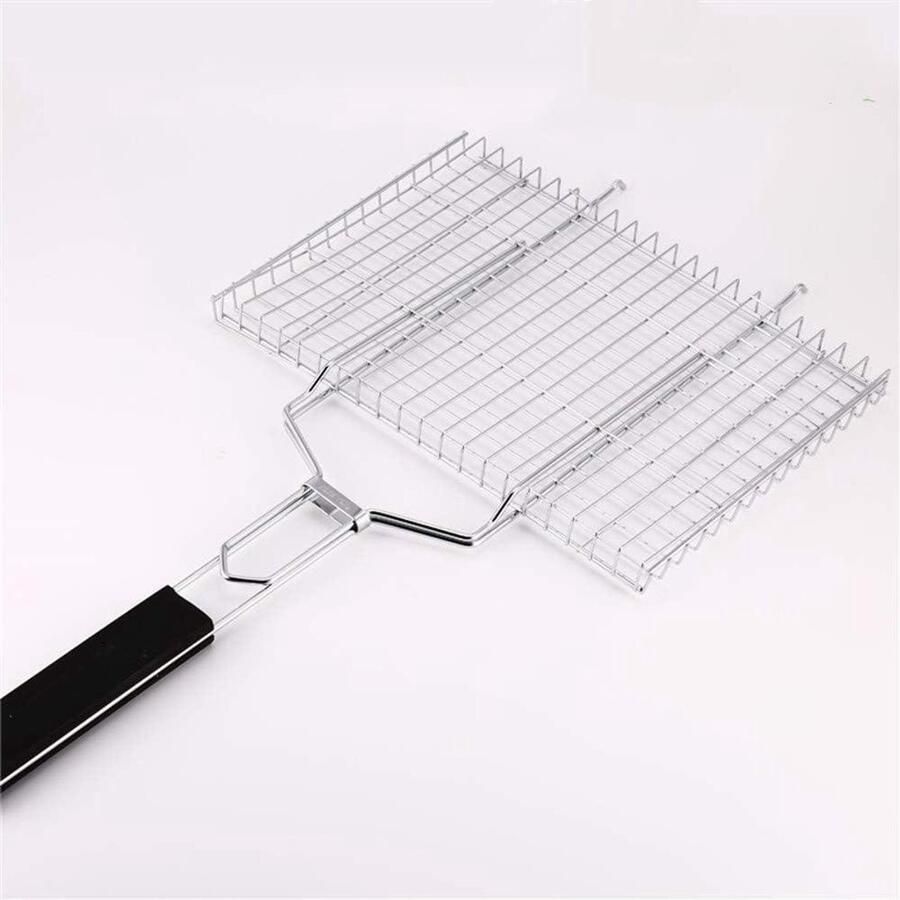 Grillmand Barbecue mand visclip Gegrild eten bereiden Antiaanbaklaag 69 cm Zilver