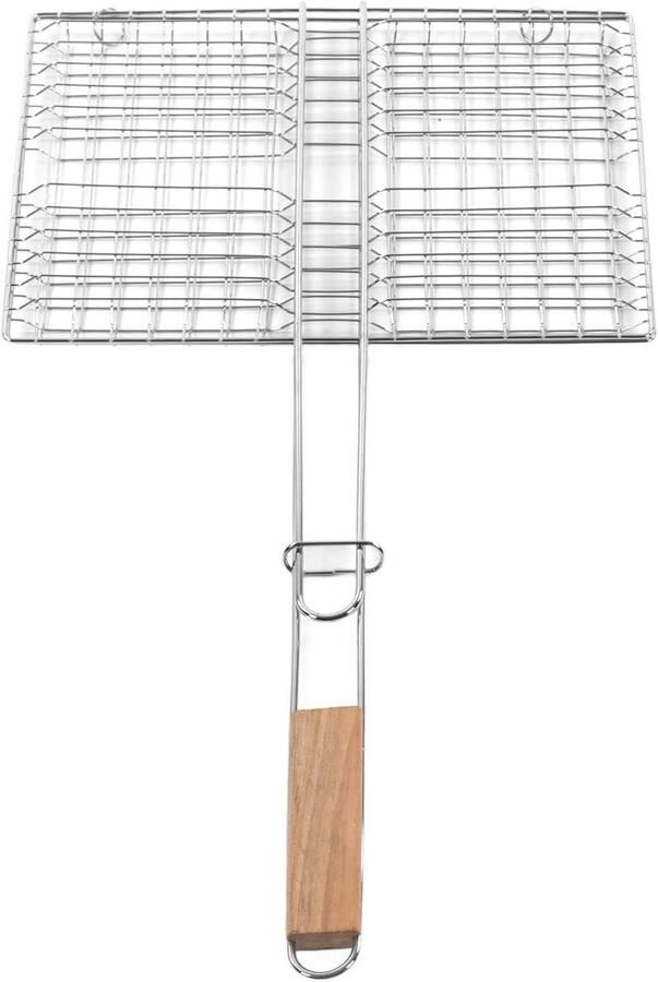 Grillmand Barbecue Vismand Grillaccessoire Buiten Koken Afsluitbare Grillfunctie 59 x 32 cm Zilver
