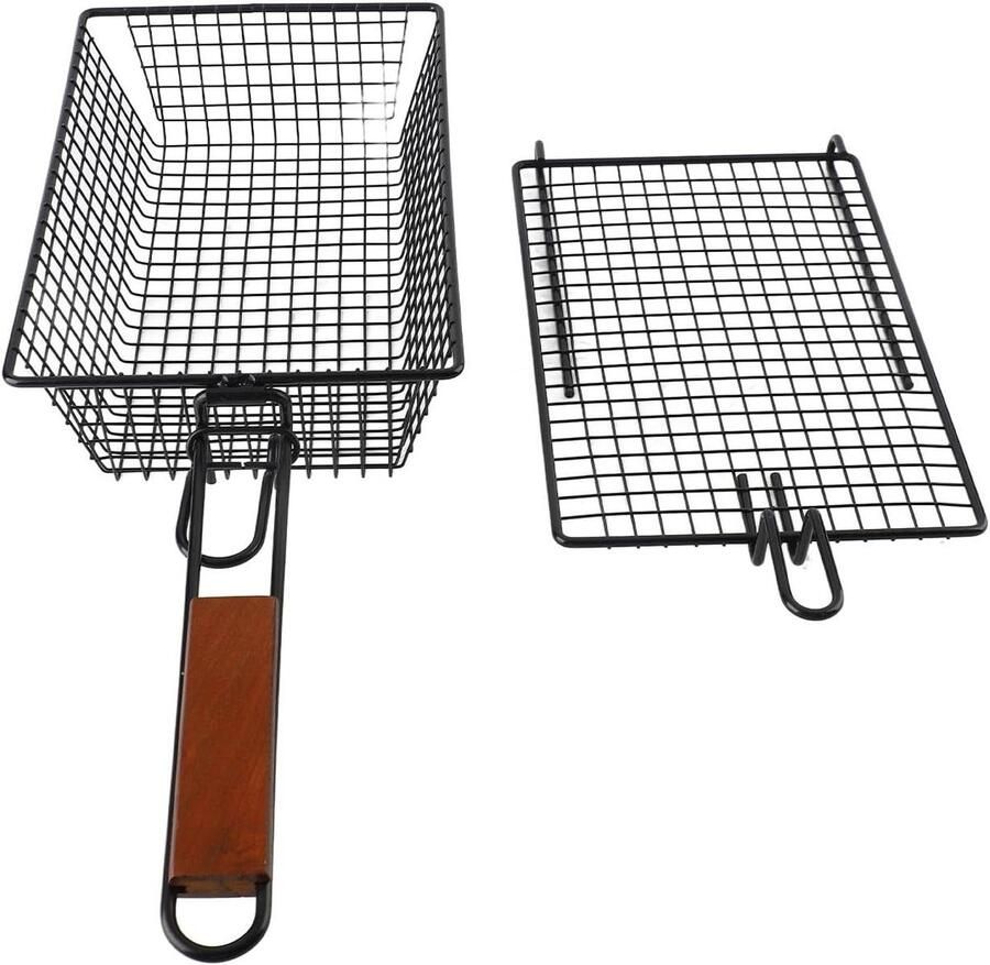 Grillmand BBQ mand Buiten koken Anti-aanbaklaag 28x19x8.4 cm Zwart