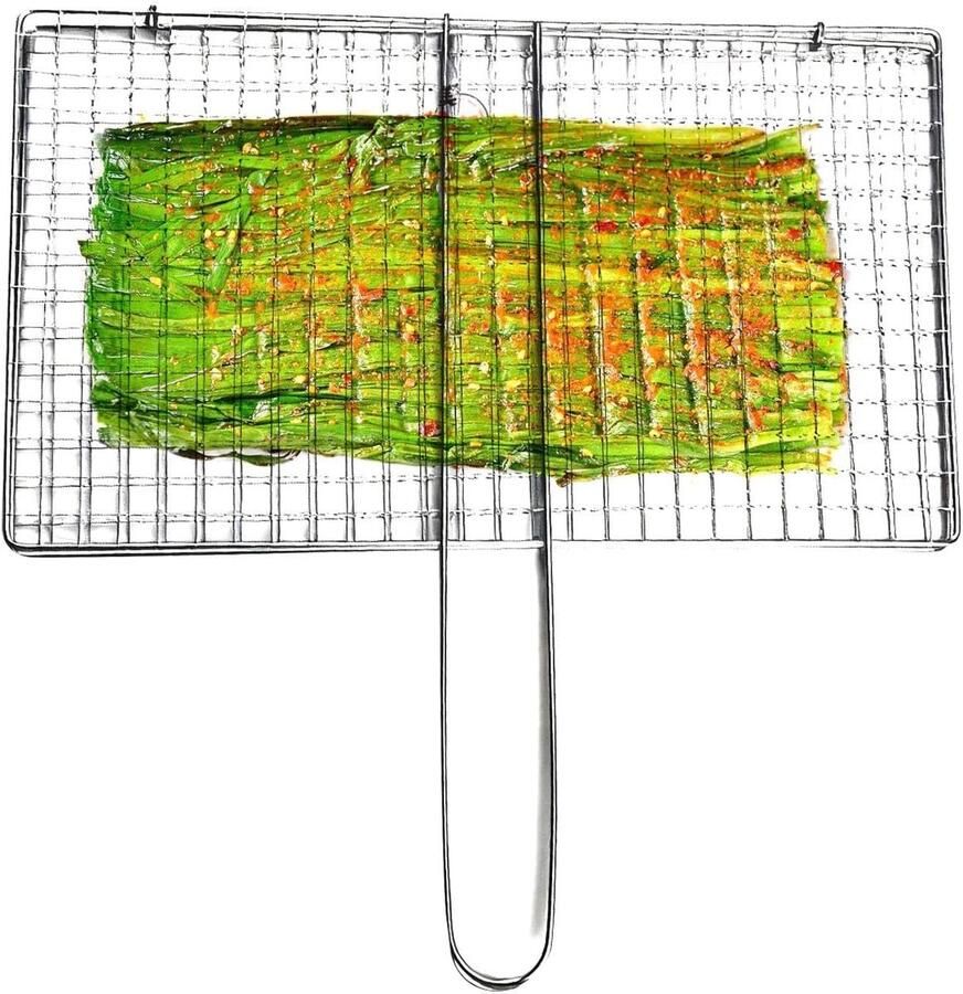 Grillmand BBQ mand Buiten koken Dubbelzijdig gaas 34 x 19 cm Zilver