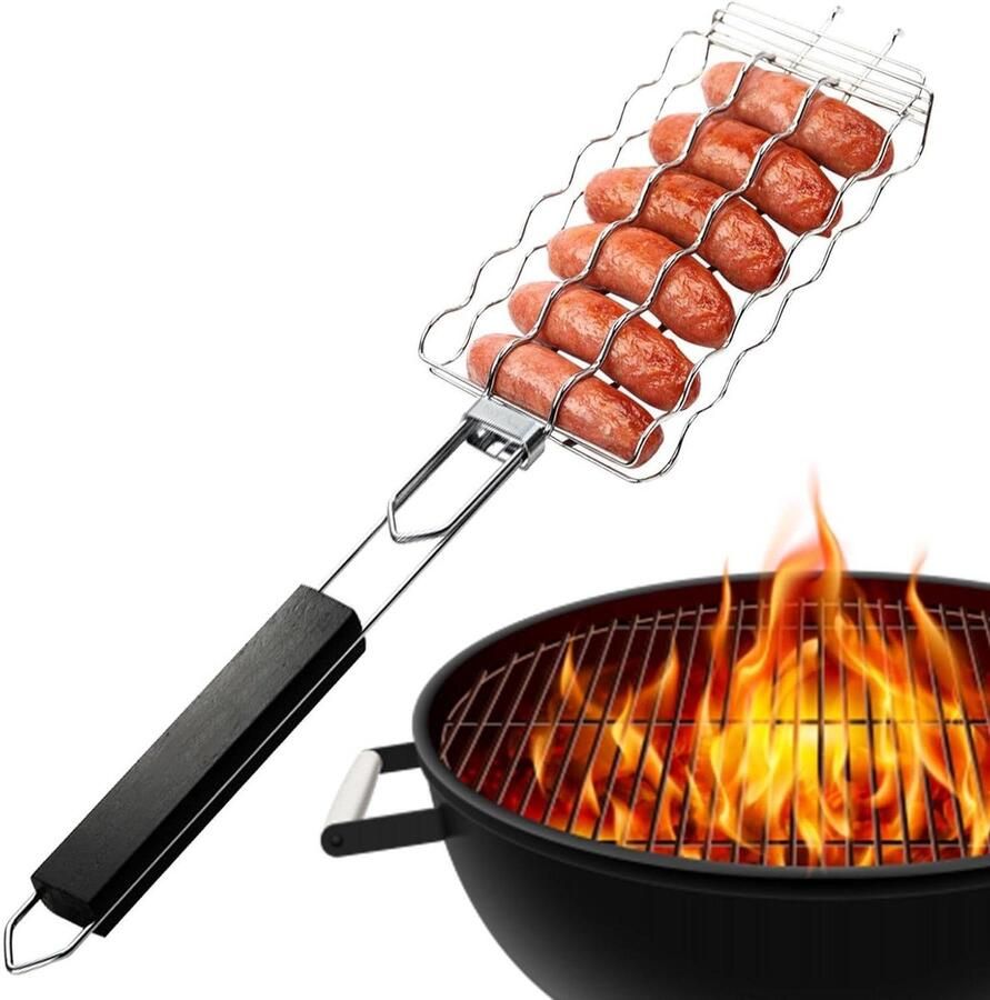 Grillmand BBQ mand Buiten koken Roestvrij staal 21 inch Zilver
