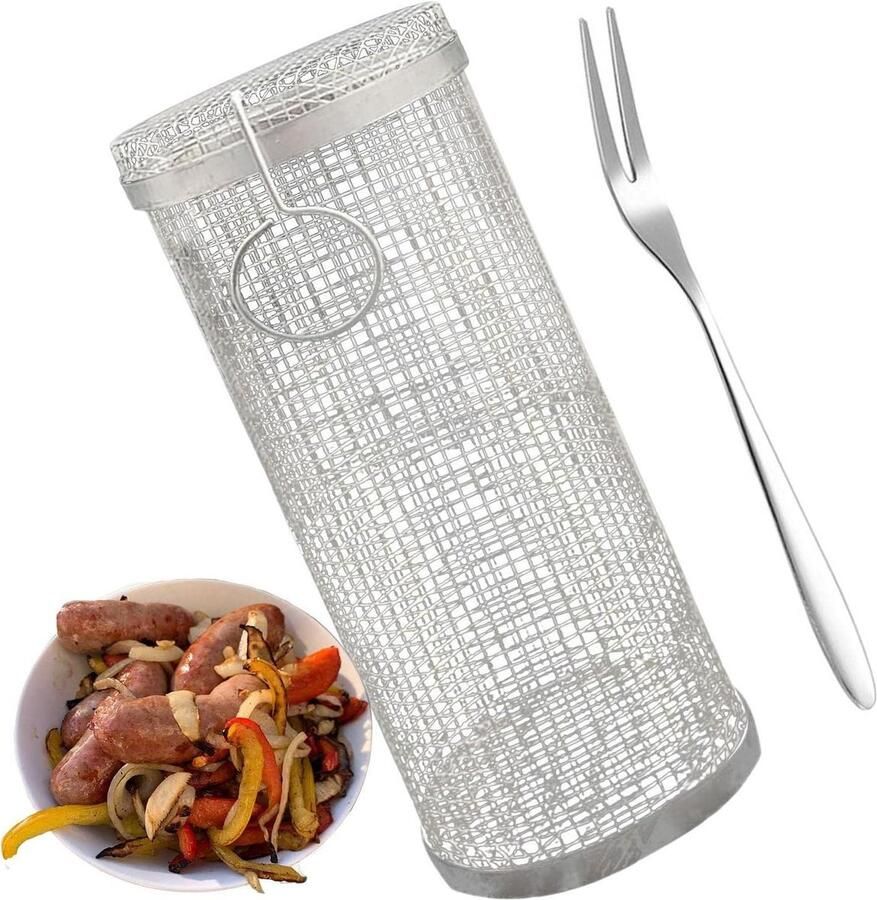 Grillmand BBQ mand Eten bereiden Speciaal rollend ontwerp 30 cm Zilver