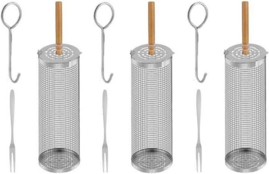 Grillmand BBQ mand Grillkooi Buiten koken Afneembare houten handgreep 215 x 95 x 95 cm Zilver