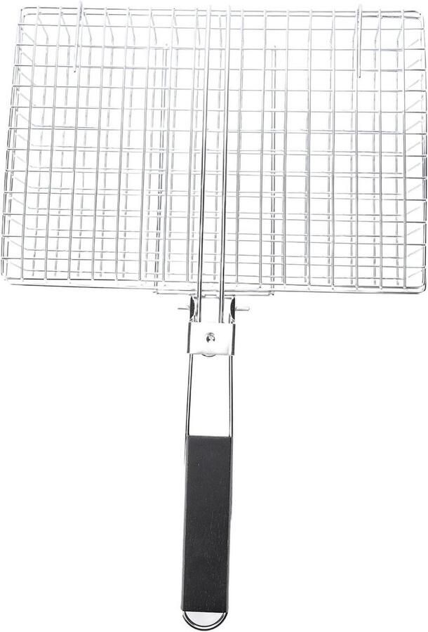 Grillmand BBQ mand Vis en groenten grillen Hittebestendig houten handvat 32x23 cm Zilver