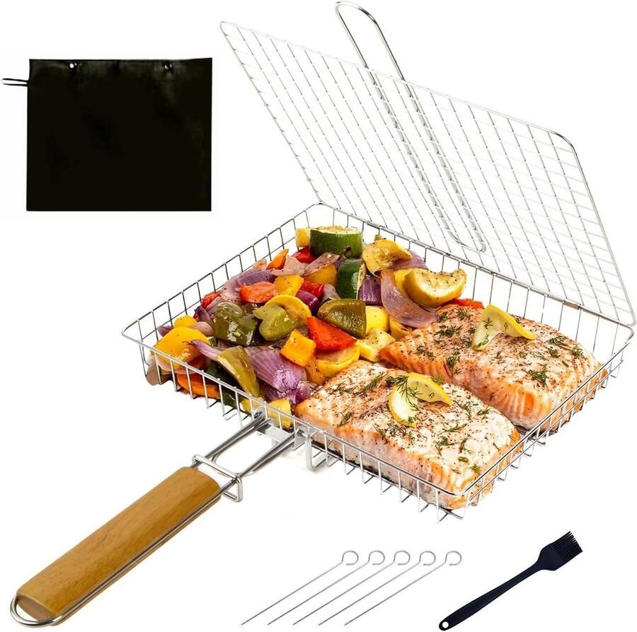 Grillmand BBQ rek Buiten koken Extra diep 31x24.6x4.5 cm Zilver