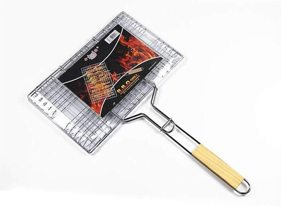 Grillmand BBQ Grillrek Gaasklem Buiten Koken Roestvrij Staal 34 x 21 cm Zilver
