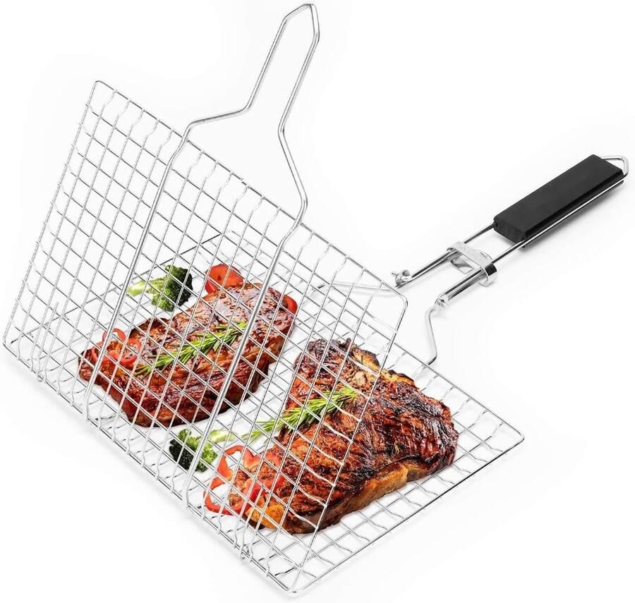Grillmand BBQ-rek Groenten Grillen Verwijderbaar RVS 33x21x3 cm Zilver