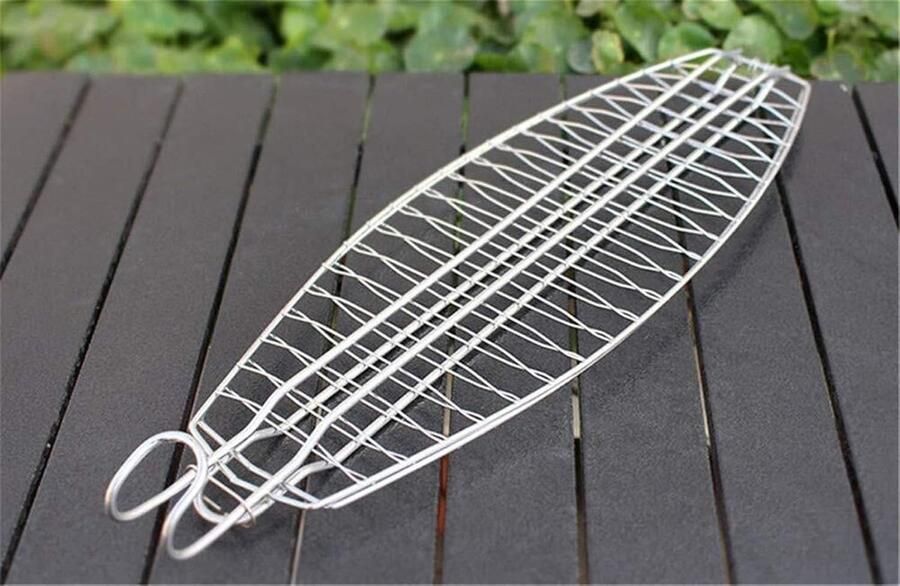 Grillmand BBQ rek Vis grillen Roestvrij staal 48x15cm Zilver