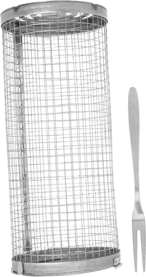 Grillmand Cilinder BBQ Mand Buiten Koken Scharnierend Deksel 22 cm Zilverkleurig