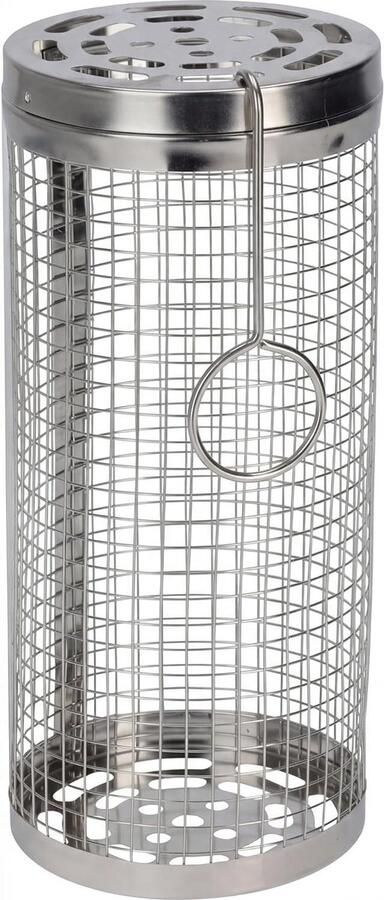 Grillmand Cilinder BBQ Mand Groenten Grillen RVS Materiaal 9 x 20 cm Zilver