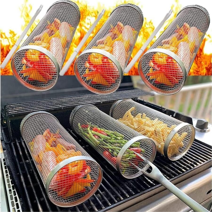 Grillmand Cilinder BBQ Rolmand Groenten Vis Vlees Grillen Roestvrij Staal 304 S 20cm