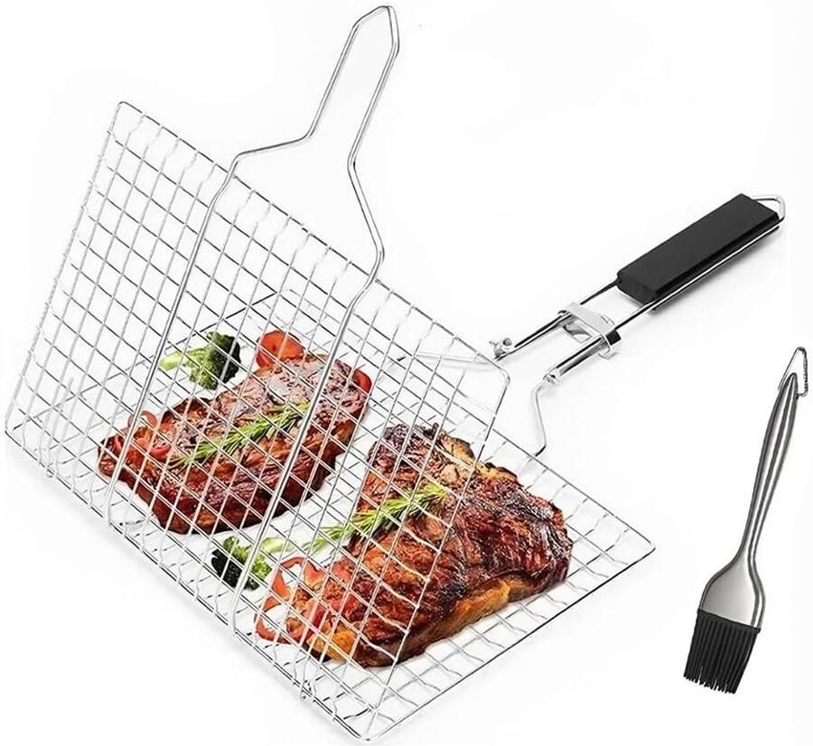 Grillmand draagbare BBQ-grillmand met rijgborstel