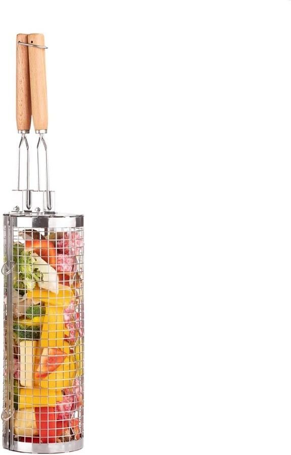 Grillmand Draaibare Kooi Buiten Koken 360 Graden Rotatie 27 cm Lengte Zilver