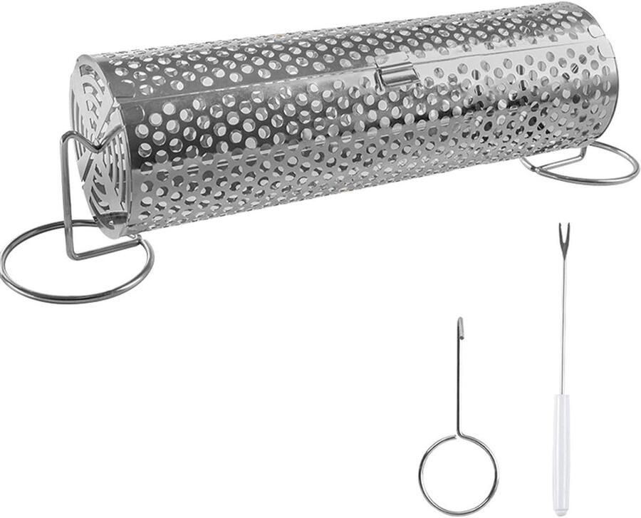 Grillmand Draaibare Mand Buiten Koken 360 Graden Rotatie 30 cm Zilver
