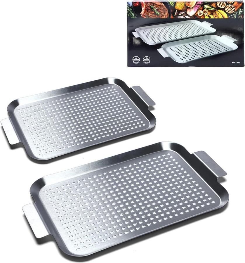 Grillmand Groente Barbecue Pan Groente Grillen Non-stick Oppervlak Grote Pan 43x25 cm Zilver