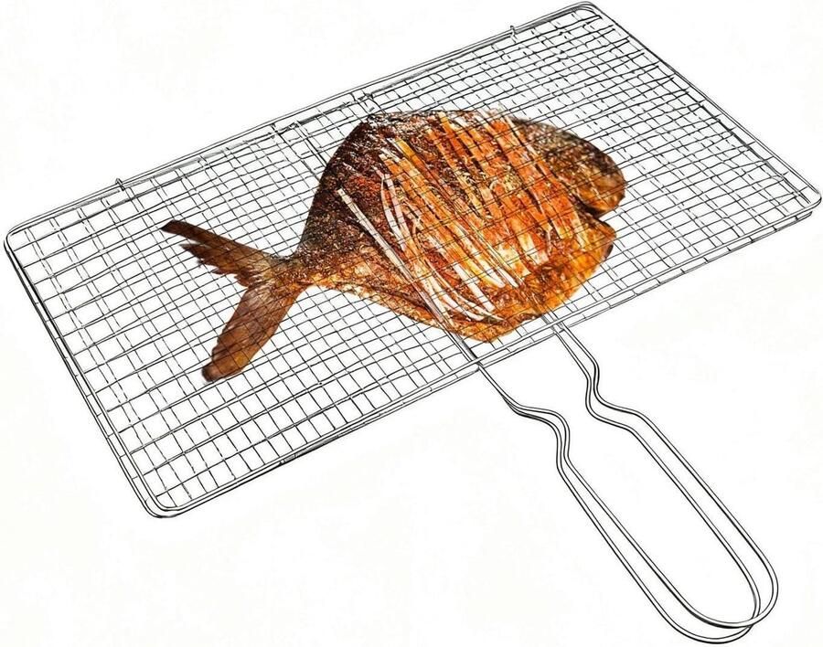 Grillmand Groente BBQ Mand Outdoor Koken Dubbelzijdige Mesh 34 x 19 cm Zilver