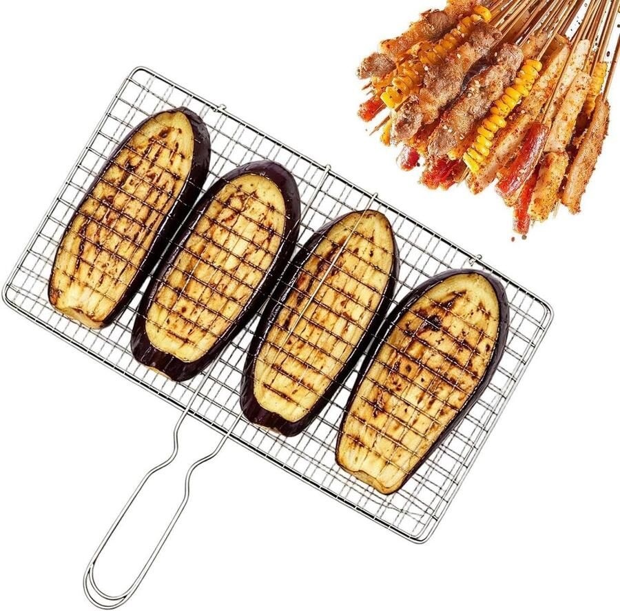 Grillmand Groenten BBQ Mand Buiten Koken Antiaanbak Gaas 39 cm Lengte Zilver