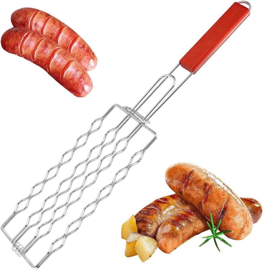 Grillmand Groenten BBQ Mand Buiten Koken Hittebestendige Handgreep 49 x 9 cm Zilver