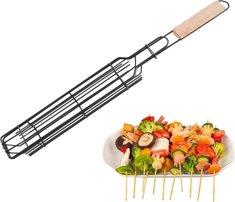 Grillmand Groenten BBQ Mand Moeiteloos Grillen Anti-aanbaklaag 44 Centimeter Houtkleur